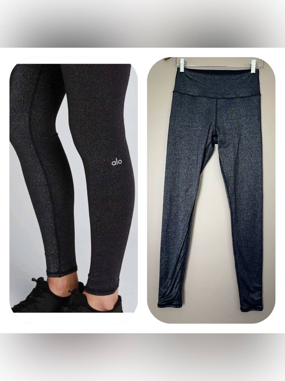 {Alo} High Waist Glitter Leggings in Black & Silver - Womens Small